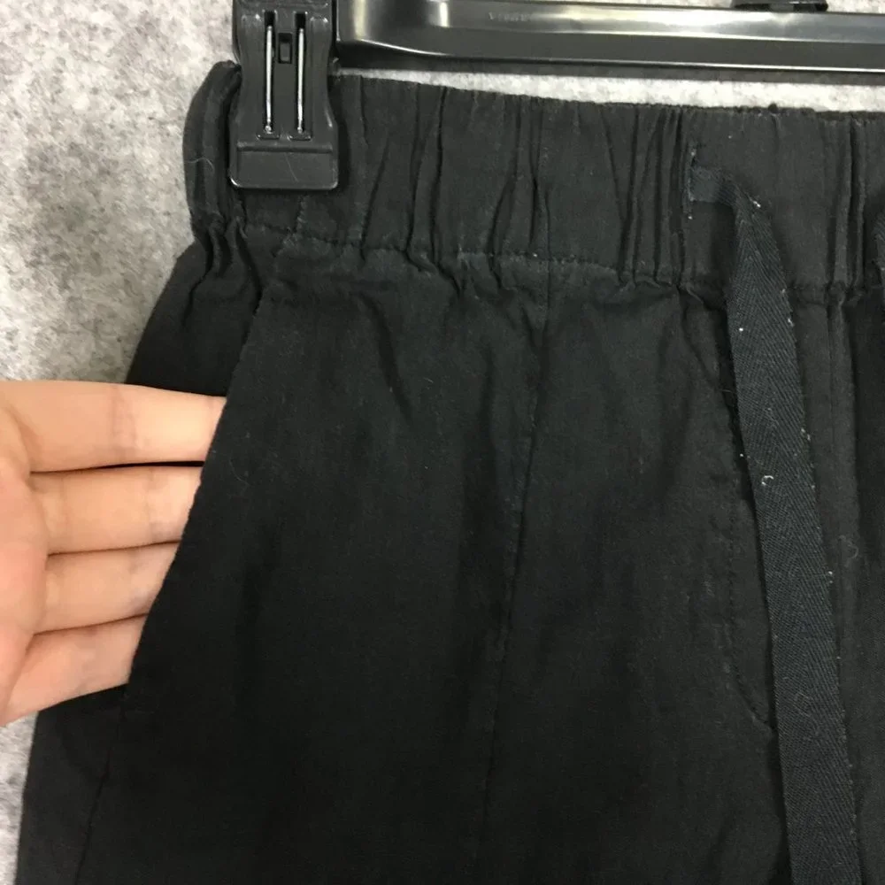 Babaton Pants XXS Linen Black Straight Crop Mid Rise Casual Drawcord Artizia